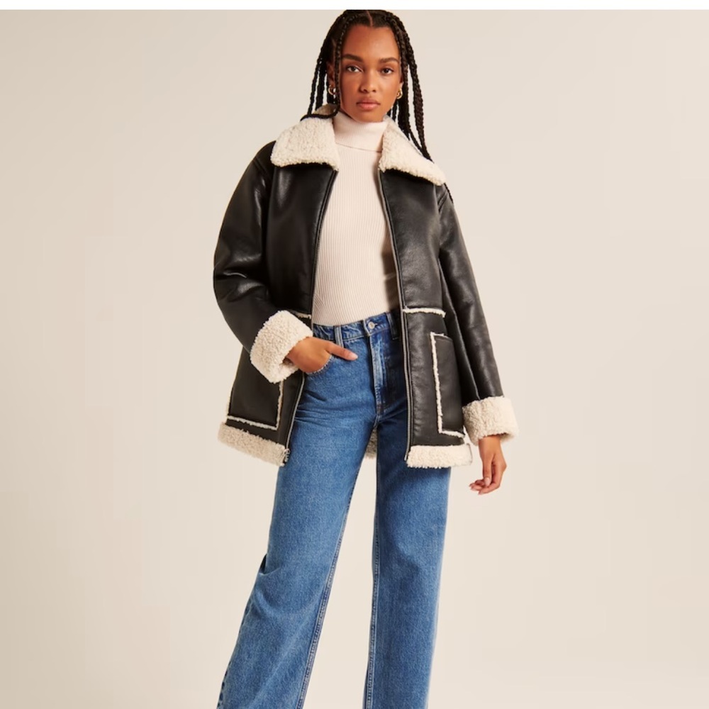 Abercrombie and Fitch Vegan Leather Shearling Jacket